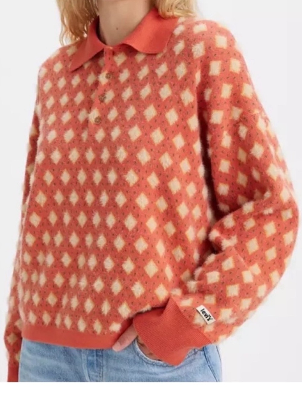 Levi’s XSmall Sweater Remy Collared Sweater in Burnt Sienna Diamond NWT